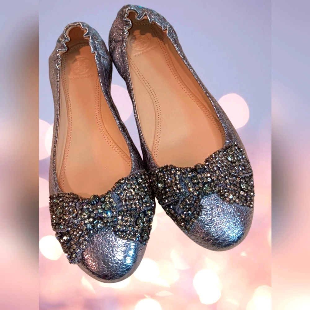 Tory Burch Ballerina Style Flats With Embellished Bow - Picture 2 of 4